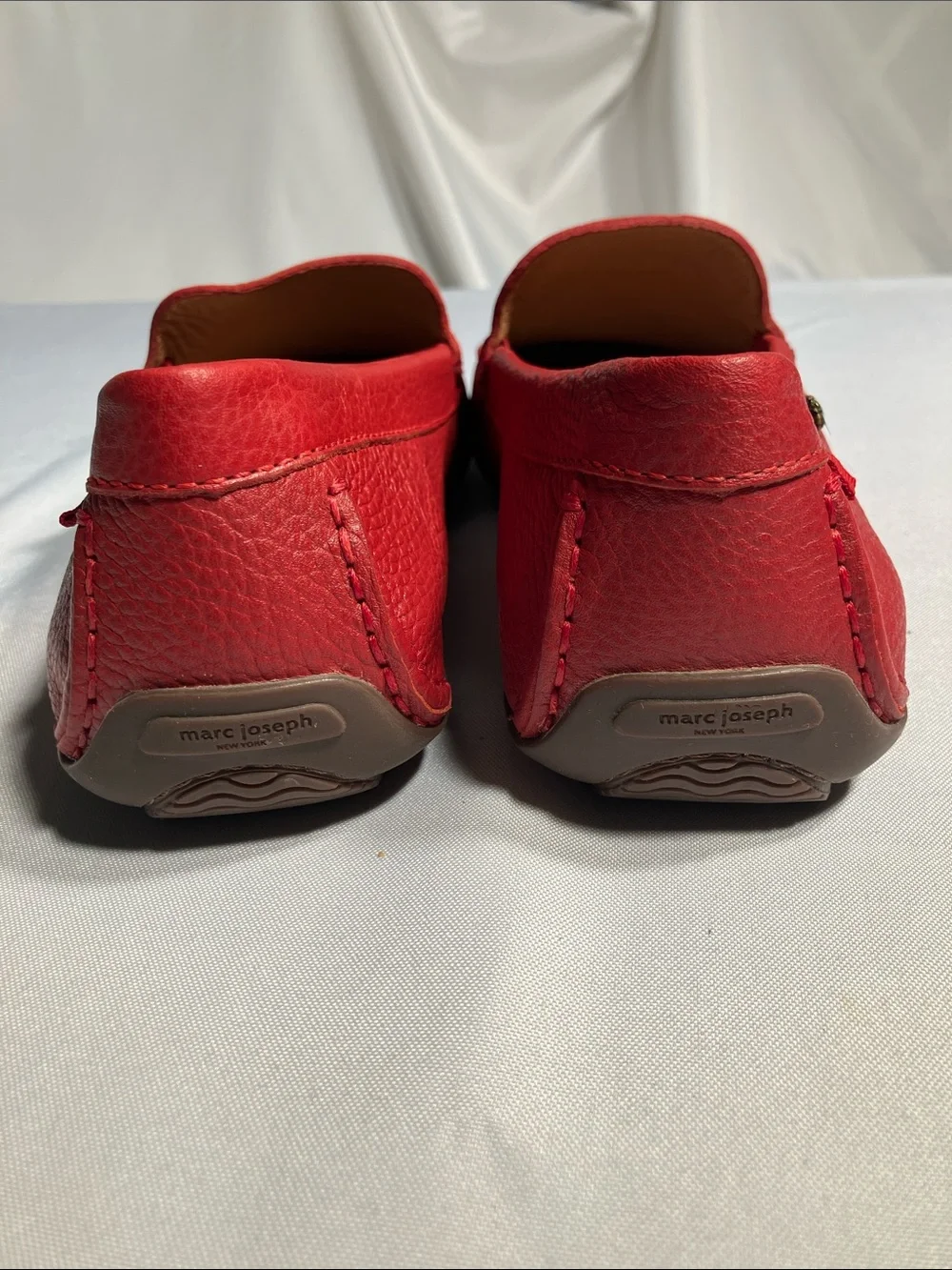 Marc Joseph Red Pebbled Leather Slip-On Loafers